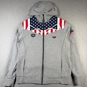 Arena USA Swimming Track Jacket Full Zip Hoodie Grey Mens L Athletic USA Flag‎